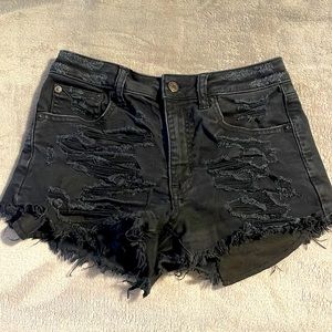 Black American Eagle Destroyed Denim Shorts